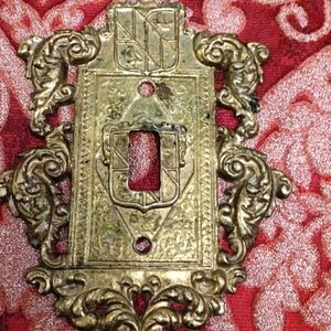 Vintage Gold Hardware Socket Cover Receptacle Lion Shield Family Crest Gothic